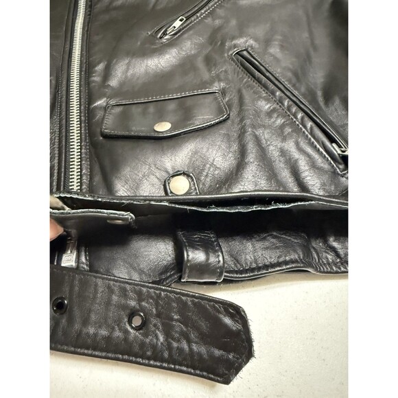 VTG Men’s Leathercraft Motorocycle Motto Jacket Size 44 YKK Zipper Biker Punk - Picture 15 of 16